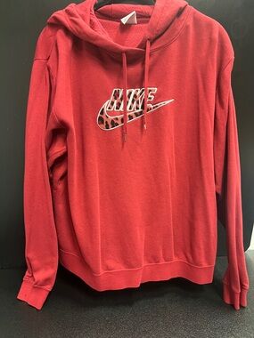 Nike Red Women's Cowl Neck Sweatshirt with Leopard Logo